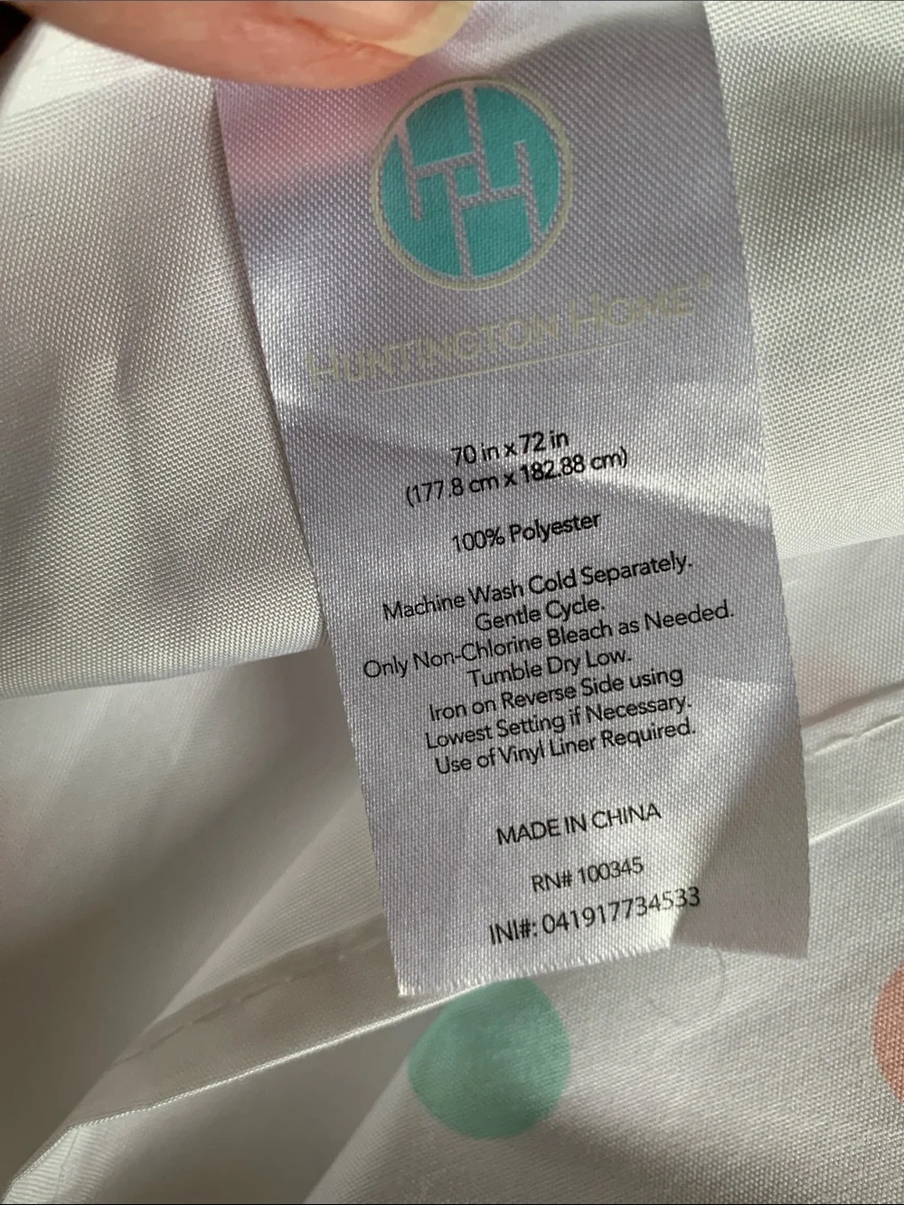 Huntington Home White Shower Curtain with Mint, Peach, Navy & Gray Dots